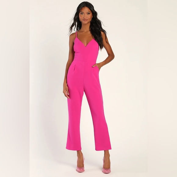 Lulus Pants - New Lulus Signature Cutie Hot Pink V-Neck Sleeveless Jumpsuit Size XS Women